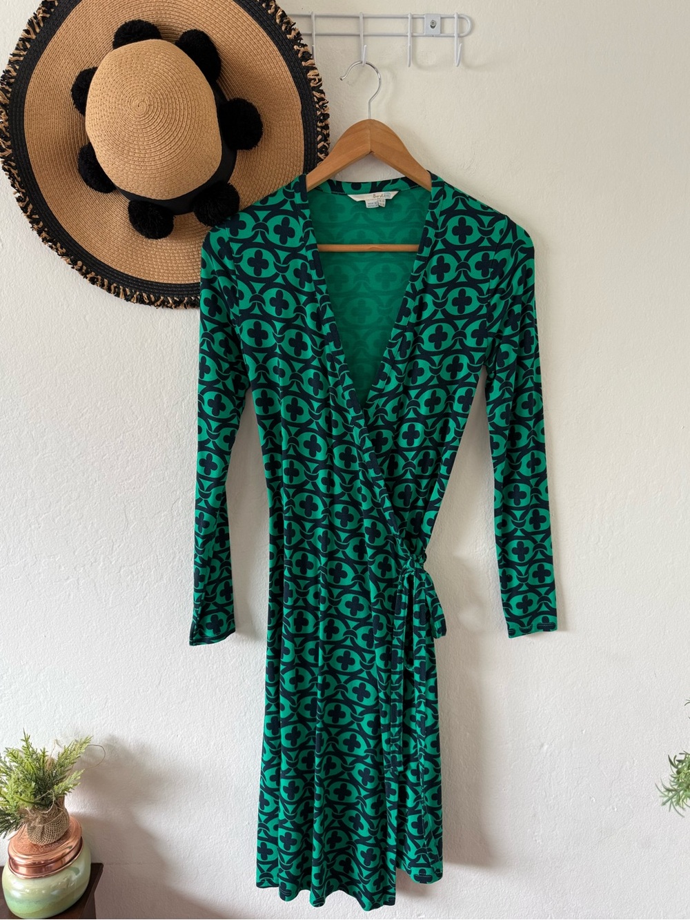 Boden Green Printed Wrap Dress Long Sleeve Viscose Blend Size 2 - Picture 5 of 13